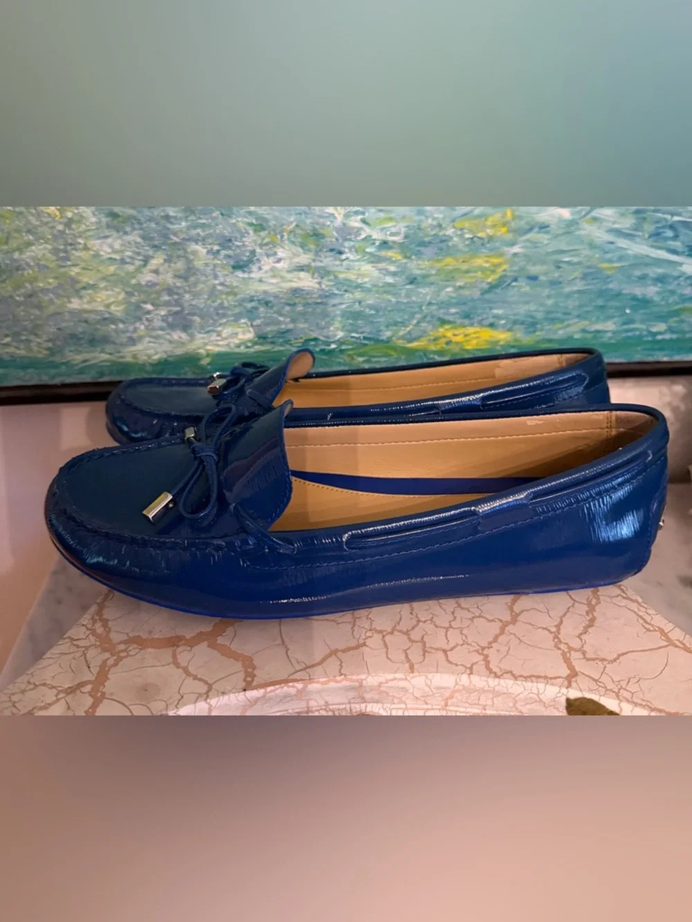 Michael Kors Royal Blue Patent Leather Bow Loafers - Picture 4 of 7